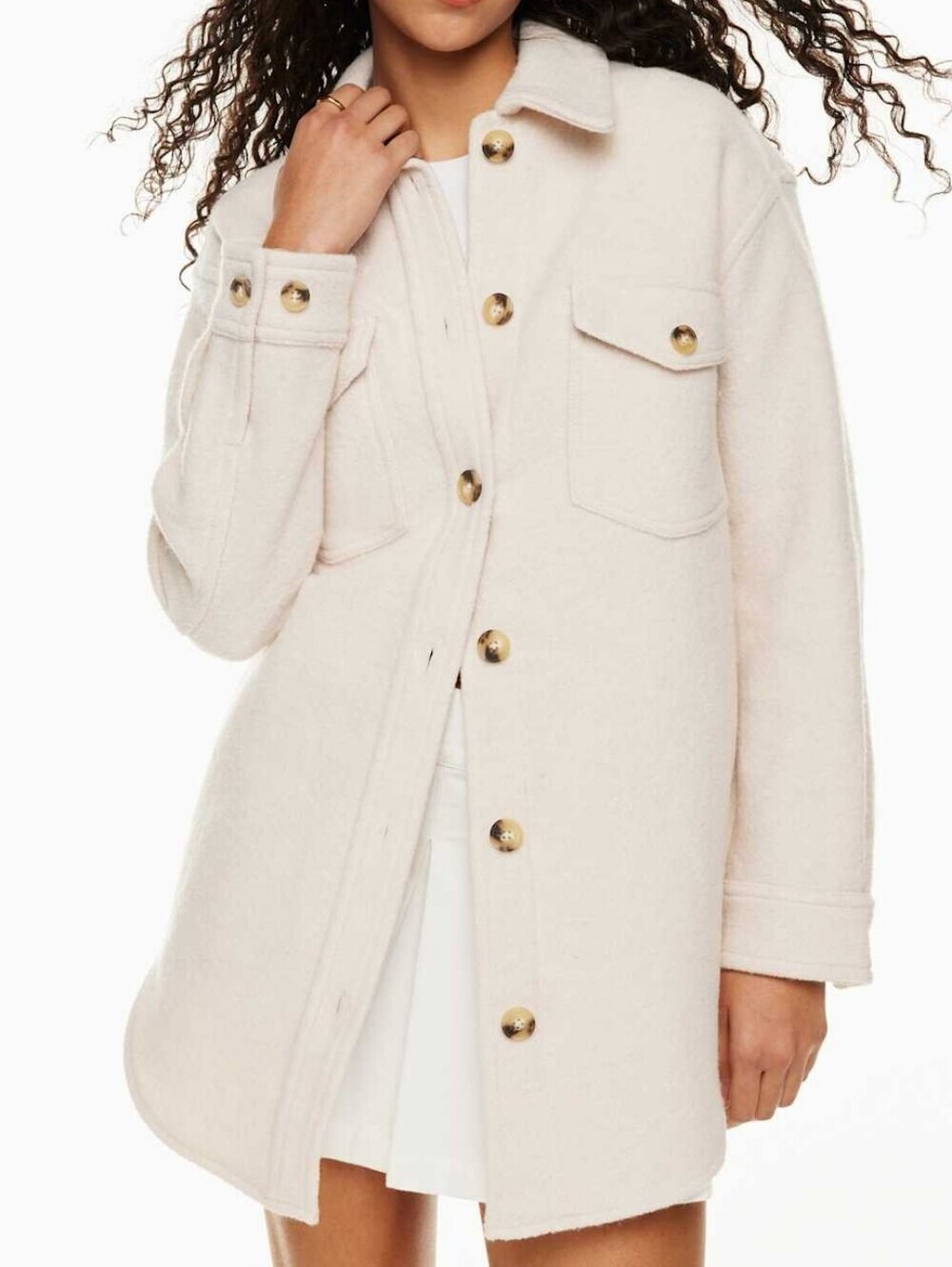 Aritzia Wilfred Free The Ganna Shirt Jacket Cream Merino Wool Shacket Size XXS